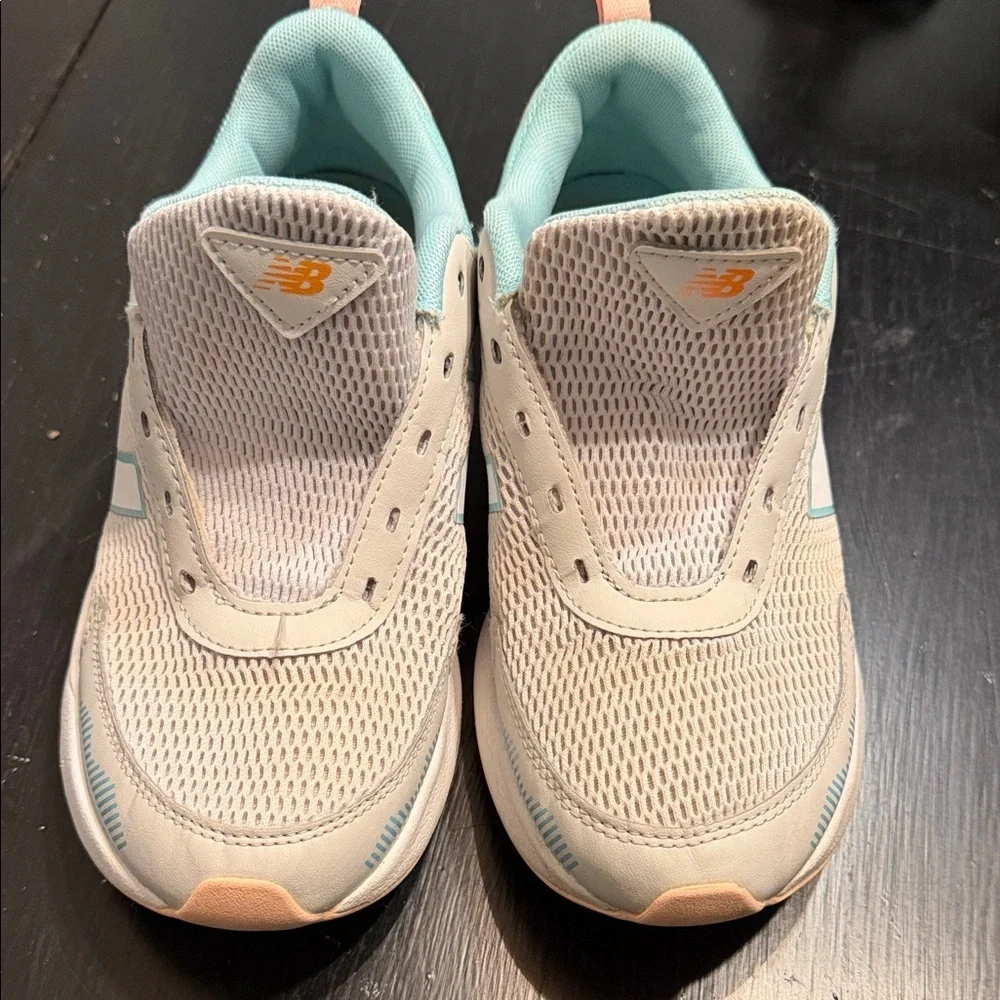 New Balance Kids' White and Light Blue Sneakers
